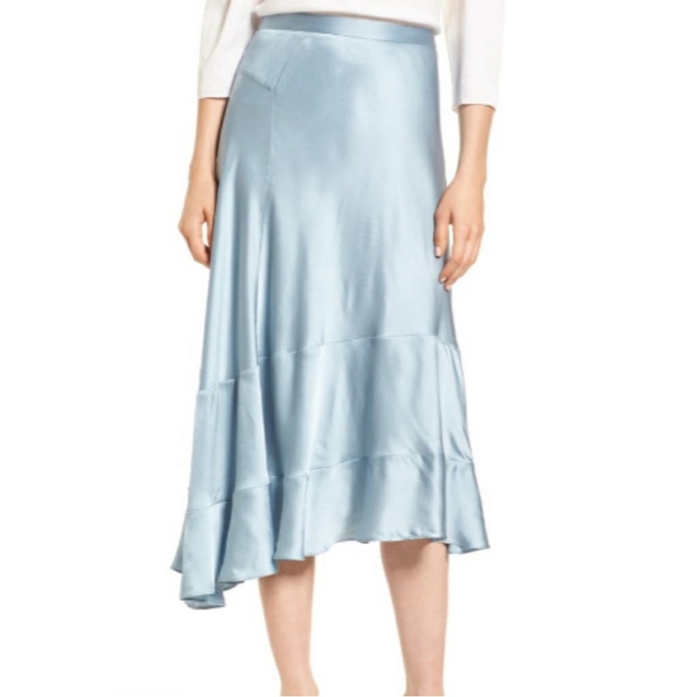 Lewit Silk Blend Ruffle Asymmetrical Ruffle Bottom Midi Skirt size 12